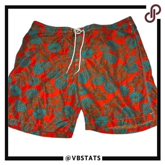 XXL Trunks Red-Teal-Rust Floral Pattern Swim Trunks - Picture 1 of 5